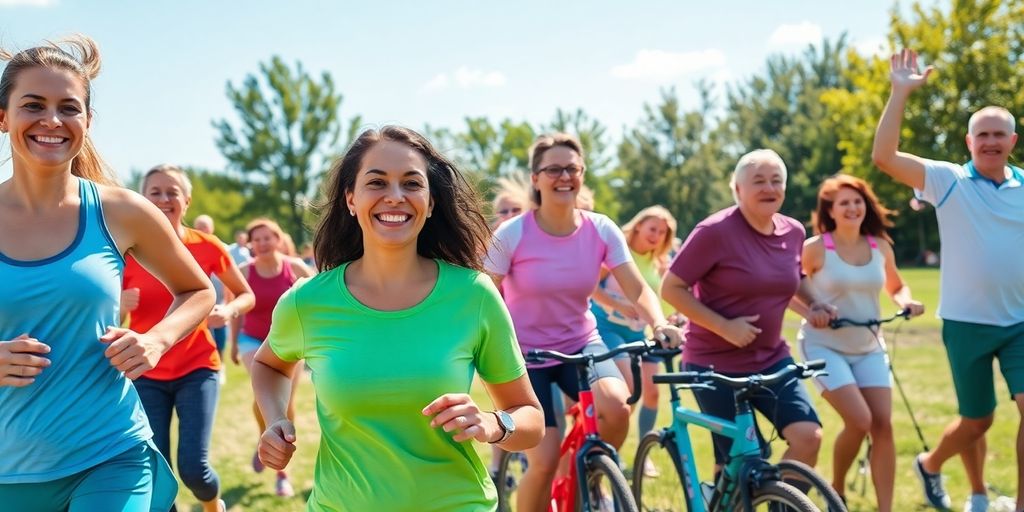 People exercising outdoors for heart health and fitness.