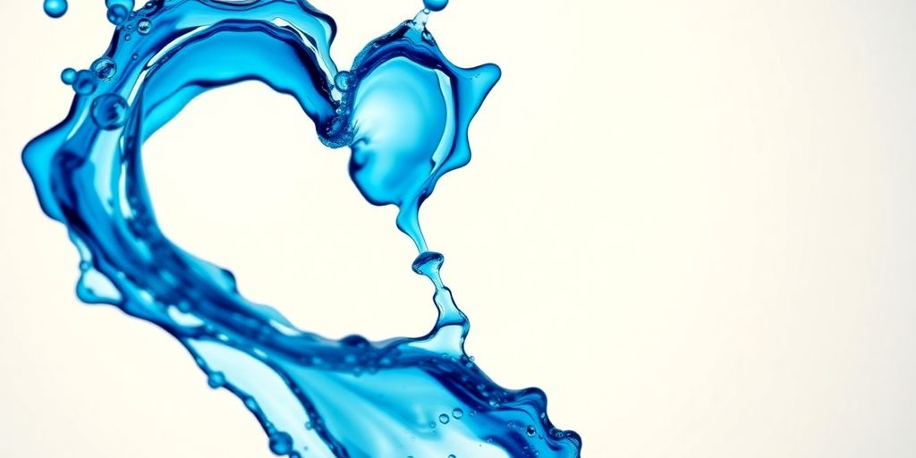 Heart-shaped splash of blue water on soft background.