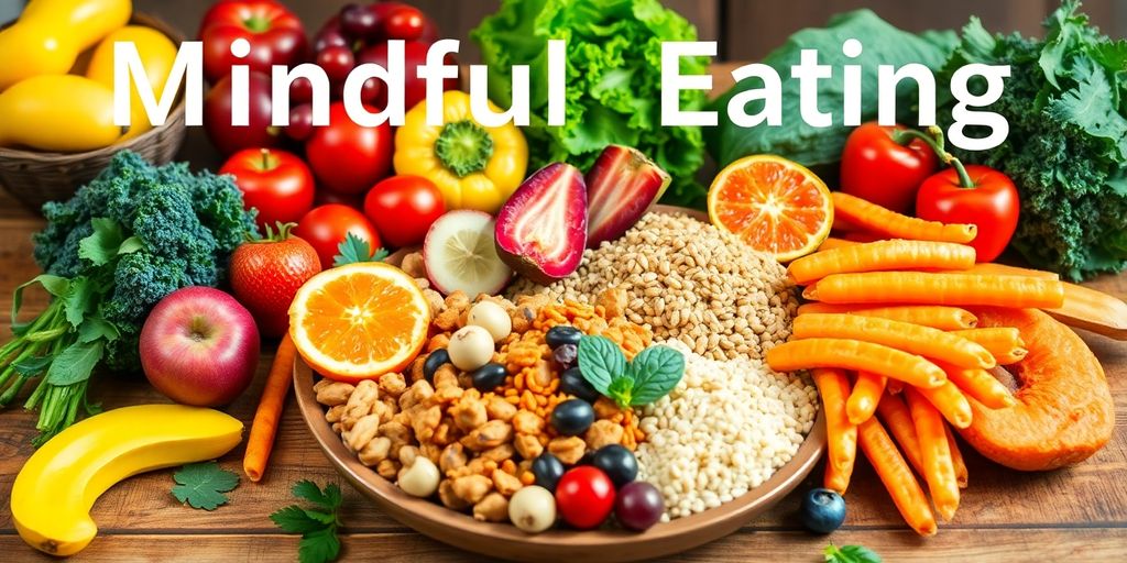 Colorful healthy foods arranged on a wooden table.