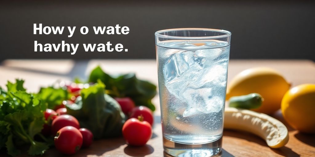 A glass of water with fresh fruits and vegetables.