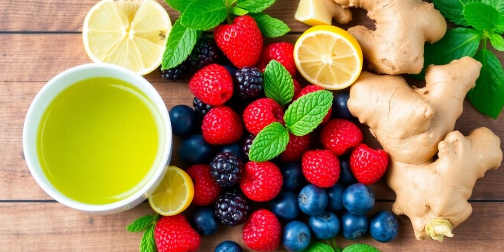 Natural ingredients for boosting metabolism on a wooden table.