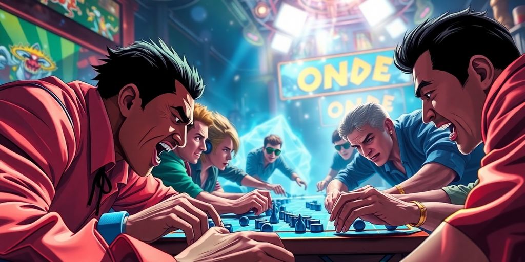 Intense gaming scene with players focused on Onde.