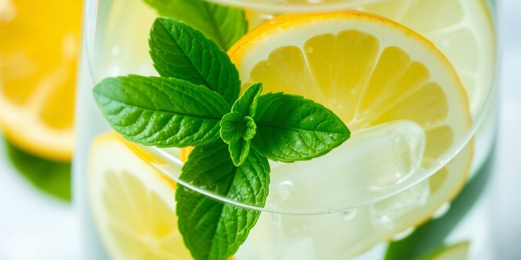 Glass of water with lemon and mint for hydration.