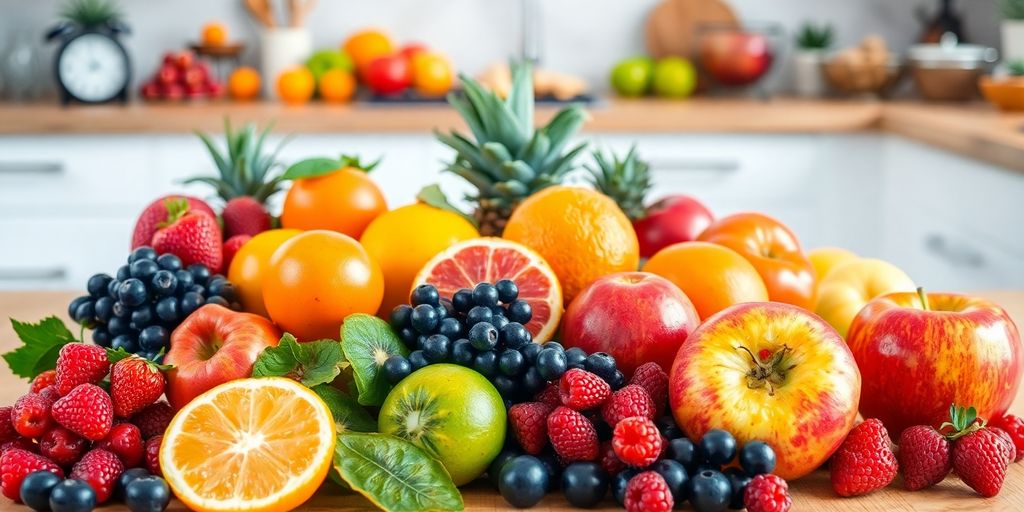 Assorted vibrant fruits on a kitchen counter.