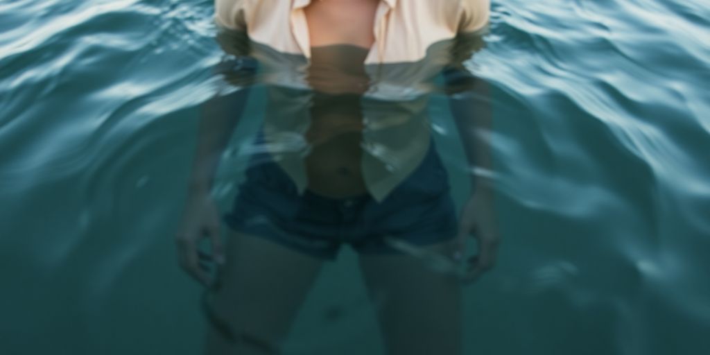 Distorted reflection of person in rippling water