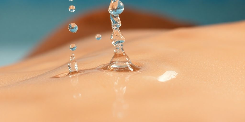 Clear water splashing onto human skin