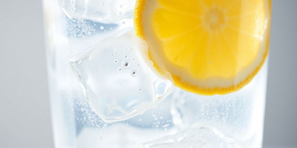 Refreshing glass of water with lemon.