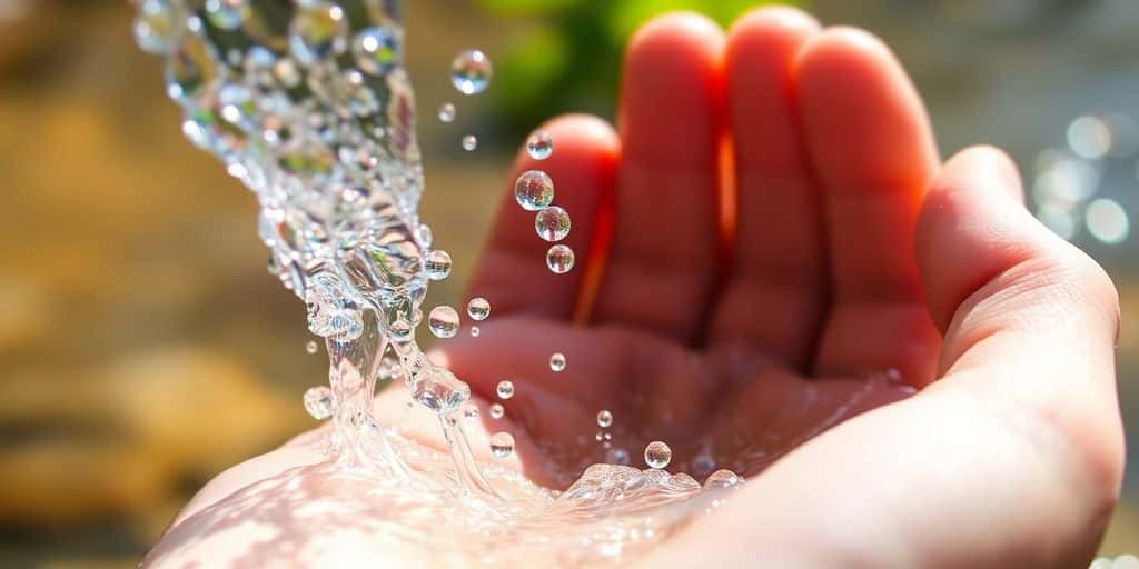 Clear water splashing into a cupped hand
