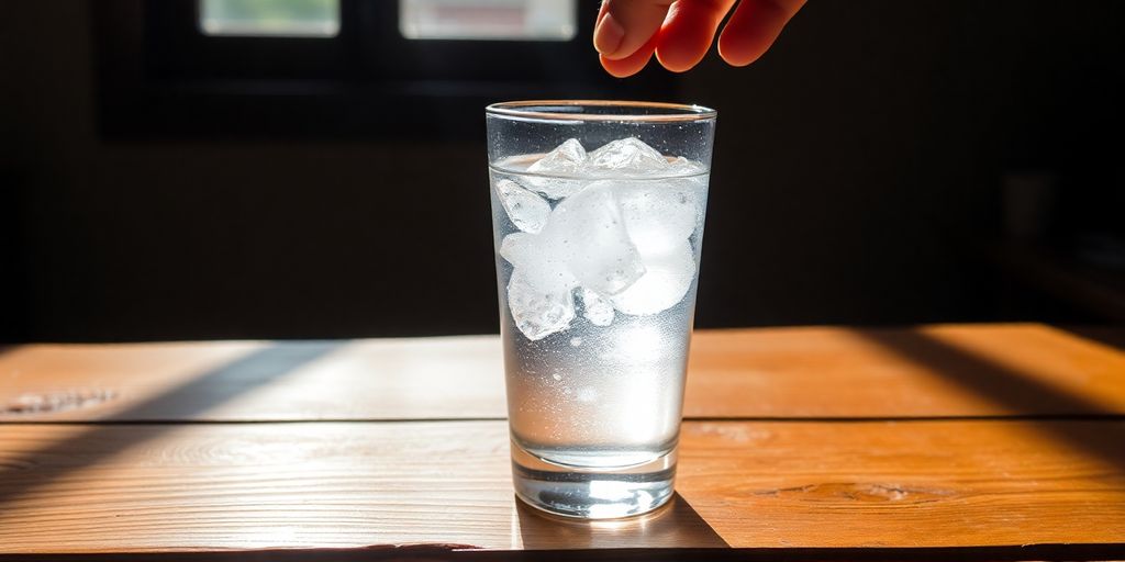 A person gleefully drinking a glass of water.