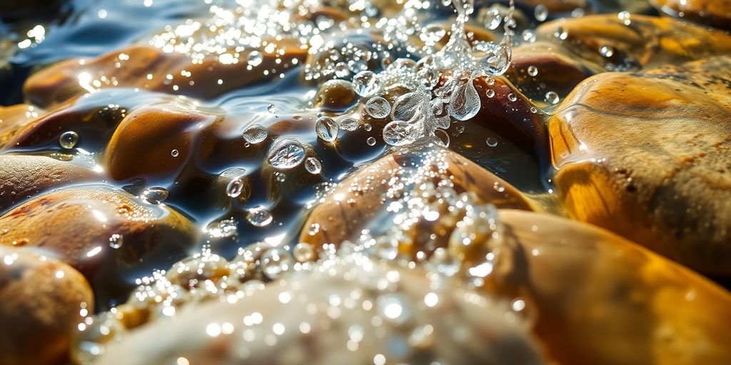Crystal clear water flowing over smooth pebbles.