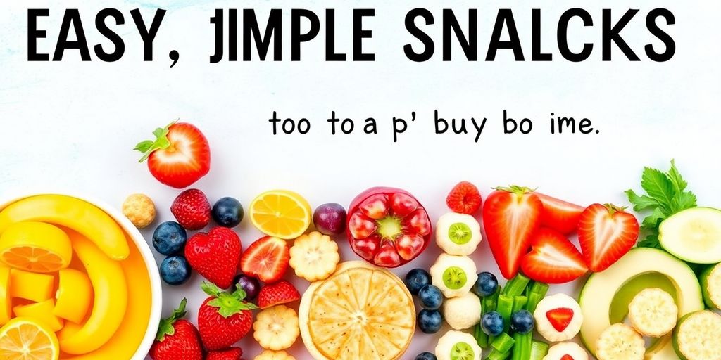 Assortment of colorful, simple snacks arranged artfully.
