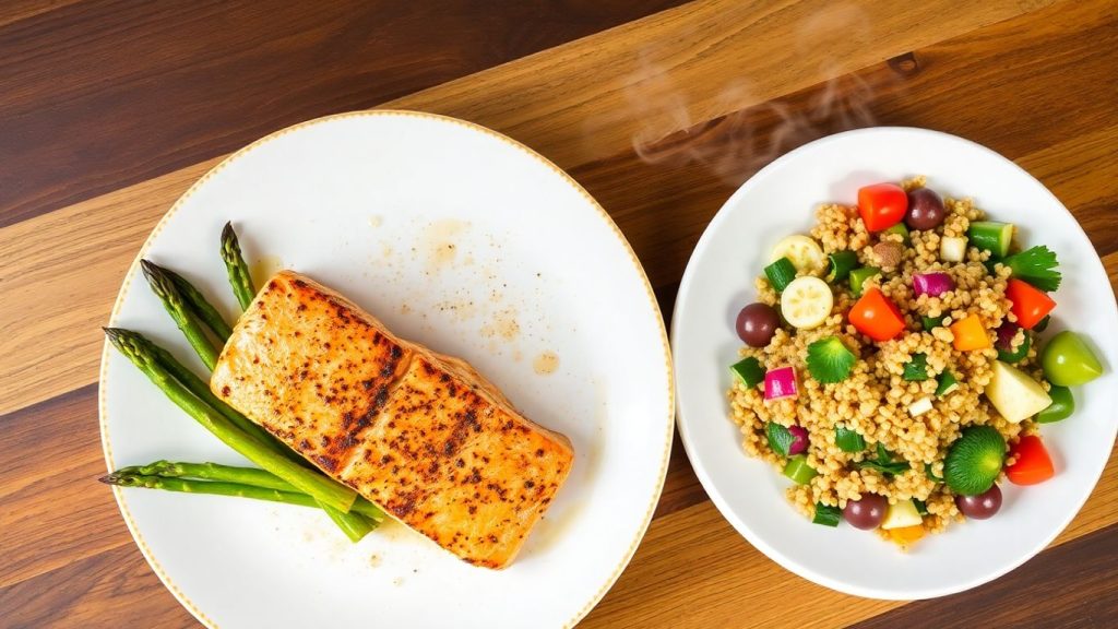 Two healthy and delicious dinner plates for two.
