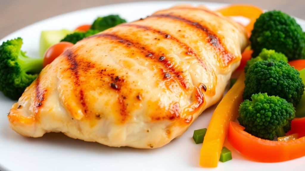 Healthy chicken breast with fresh vegetables
