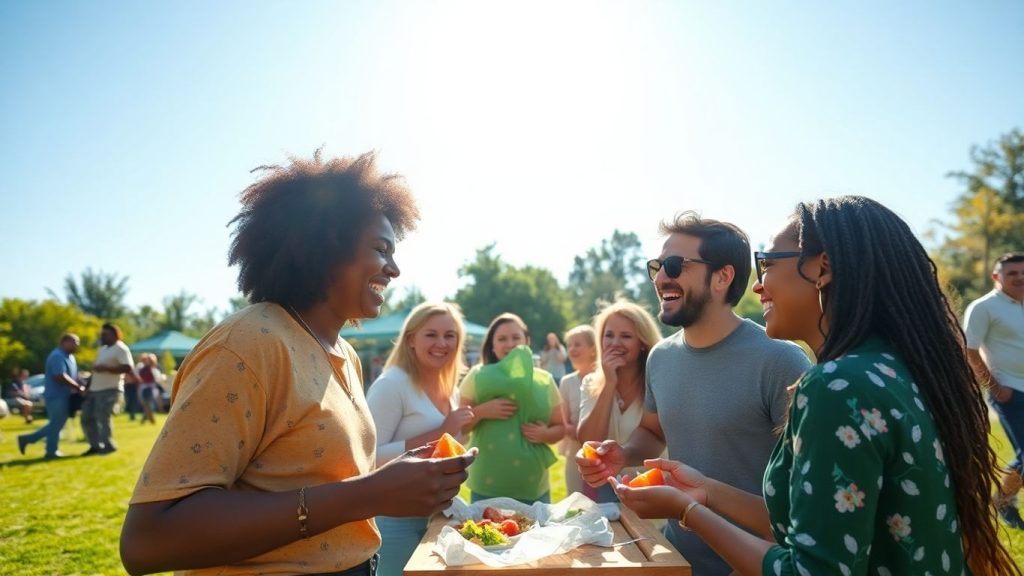 People enjoying a sunny day in a park.