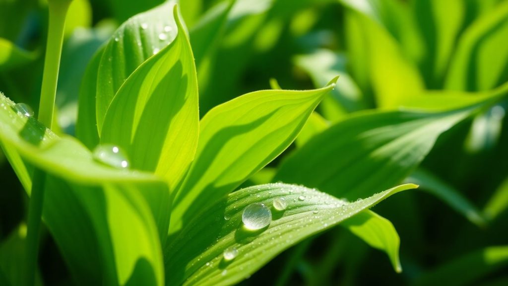Watering a healthy, thriving green plant.