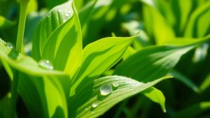 Watering a healthy, thriving green plant.